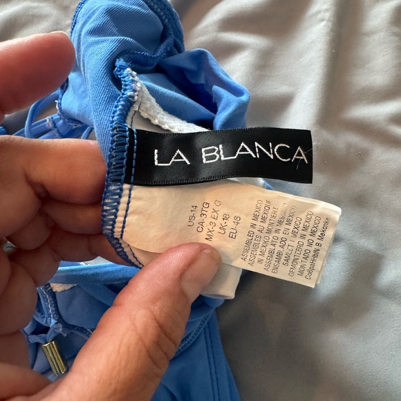 La Blanca Blue Bodysuit One Piece with Lace-Up Detail - Picture 3 of 3
